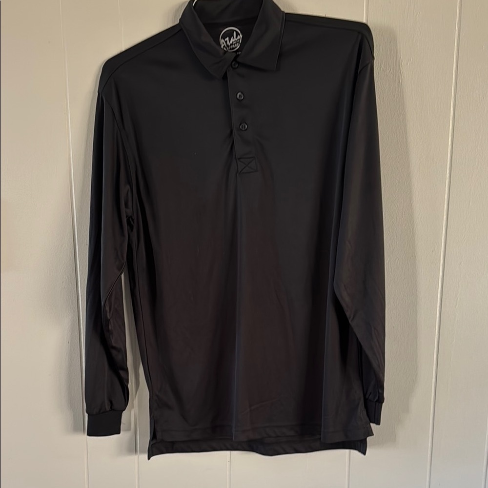 Black Long-Sleeve Polo Shirt with Smooth Finish